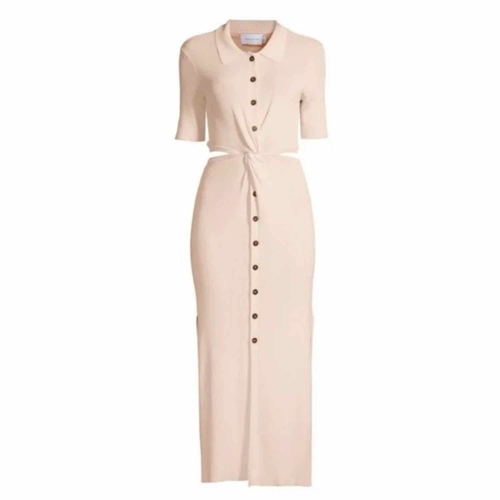 Significant Other Delta Knit Stretch Midi Cut Out Dress Apricot Size Large